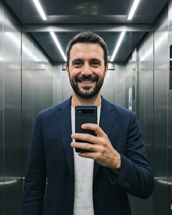 AI-generated photo: Elevator mirror selfie